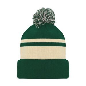 NEW Green and Cream Knit Pom-Pom Beanie